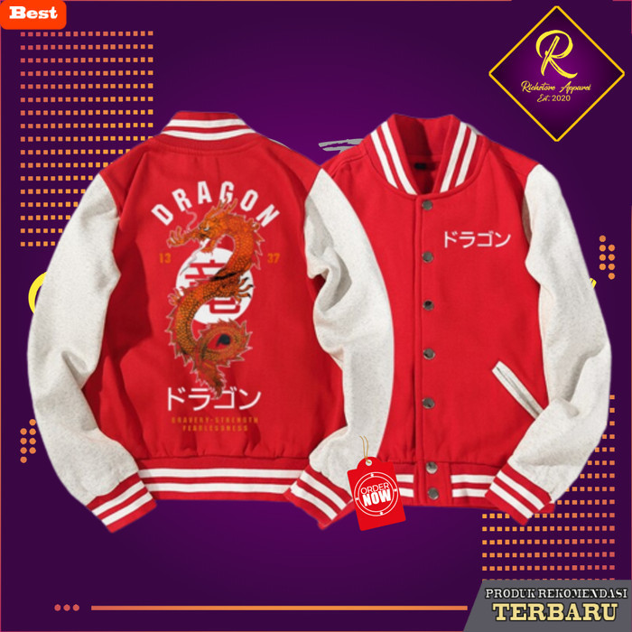 hoodie pria keren Jaket Hoodie Sweater Bomber Pria Jumbo Big Size Varsity Baseball xxl - Merah-Putih
