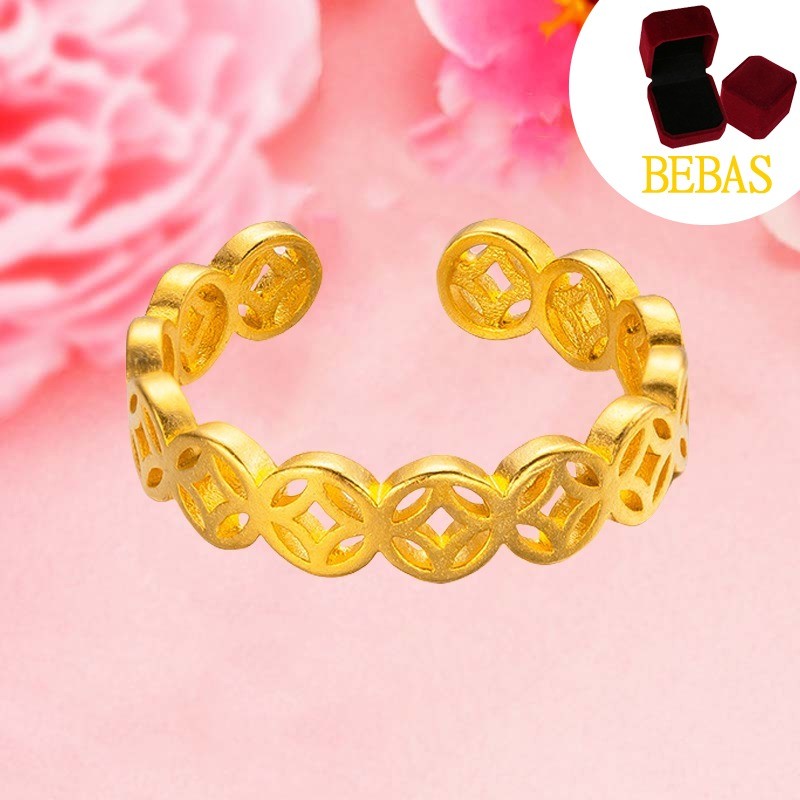 AU999 Dapatkan Cincin Koin Tembaga Kecil Kaya Cincin Pembukaan Beruntung Berlapis Emas