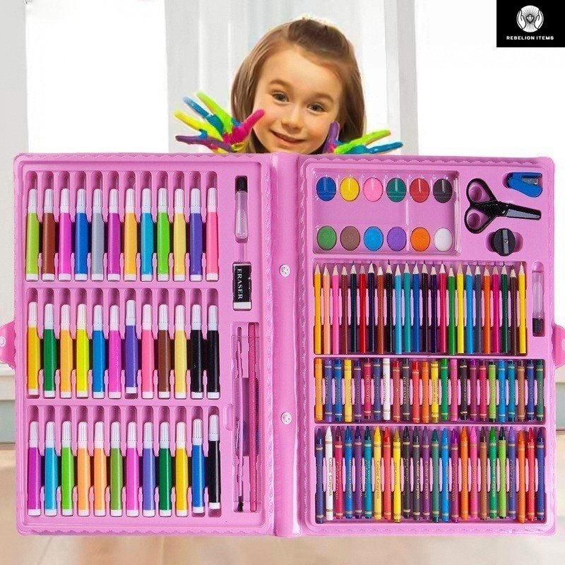 Crayon Anak Set Koper 150 in 1 Crayon Mewarnai dan Melukis Lengkap dengan Cat Air - Hangyan