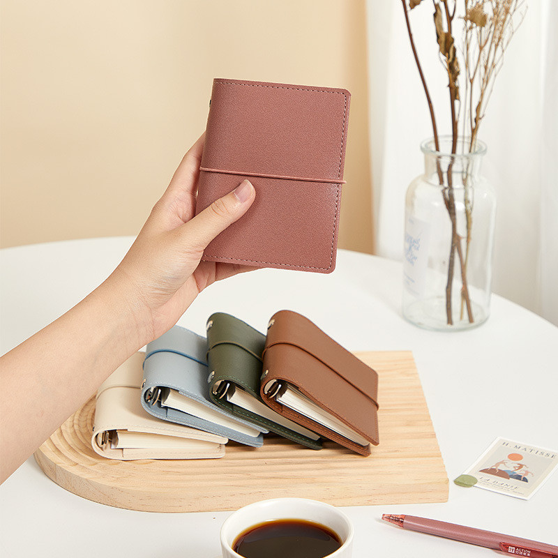 

Mini loose-leaf notebook M5 binder portable notepad soft leather schedule book，80 blank pages