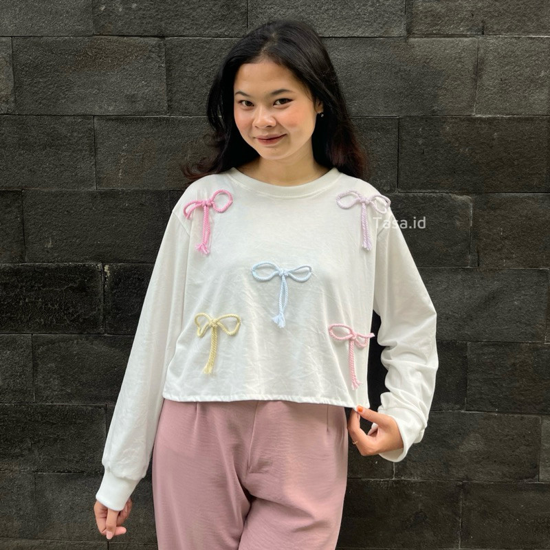 DHOLISHOP.ID Tasa.id - Sweater Crop Coquette - Atasan Coquette - Crewneck Crop Coquette