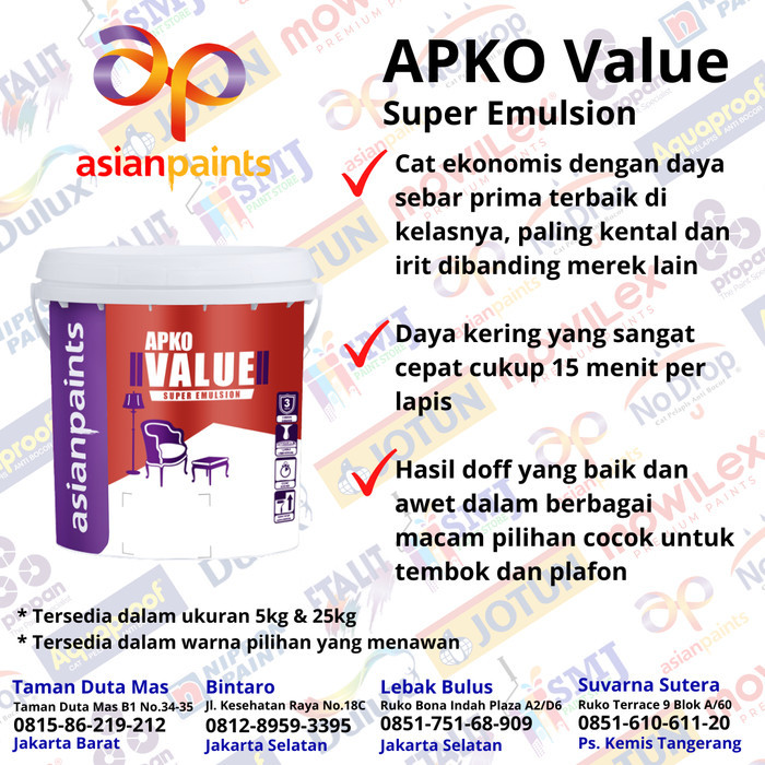 CAT TEMBOK INTERIOR APKO VALUE SUPER EMULSION 25 KG - 3202 White