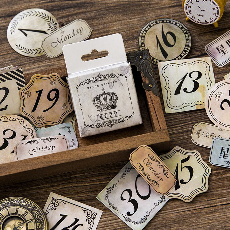 

45pcs/box Creative Retro Date Paper Stickers Decorative Stationery Stickers Scrapbooking Diy Diary Album Stick Label