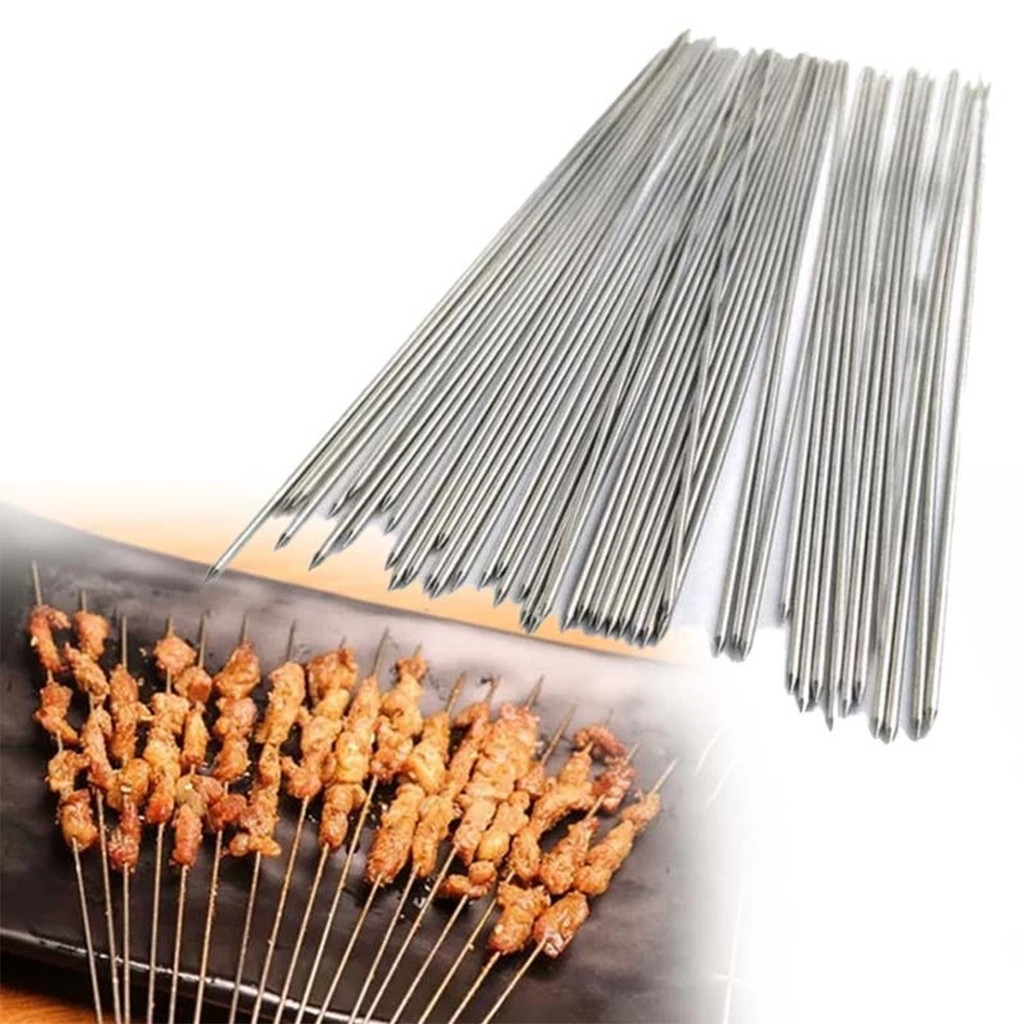 50/100pcs Tusuk sate BBQ Needle Daging Ayam Sosis Panggang Alat Tusuk Tusukan Stainless 27cm