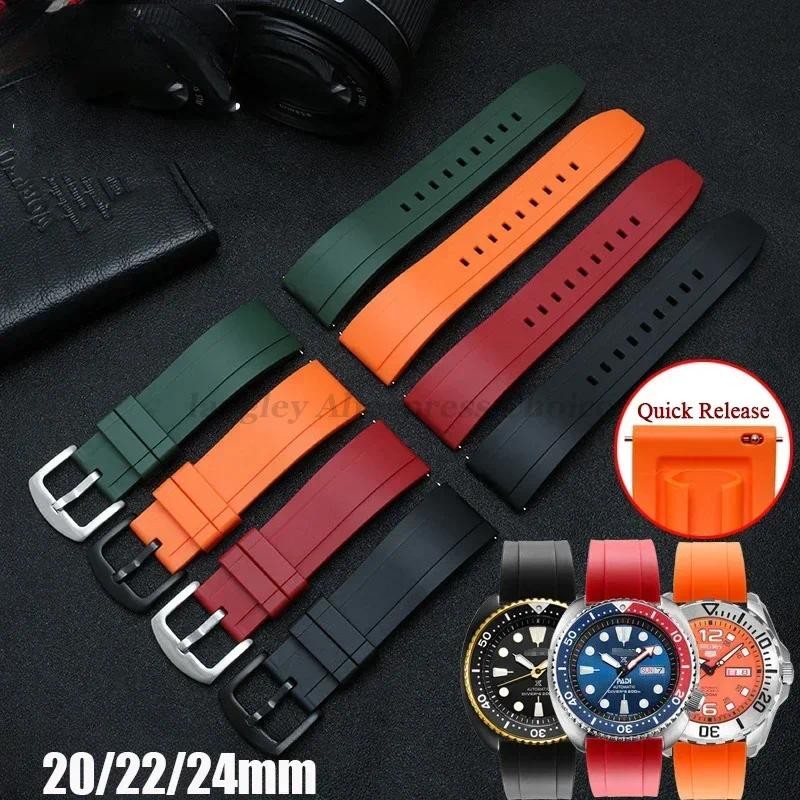 Quality Rubber Wat- Strap 20mm 22mm 24mm for Seiko 5 Green Water Ghost Abalone Men Sport Silicone Wr