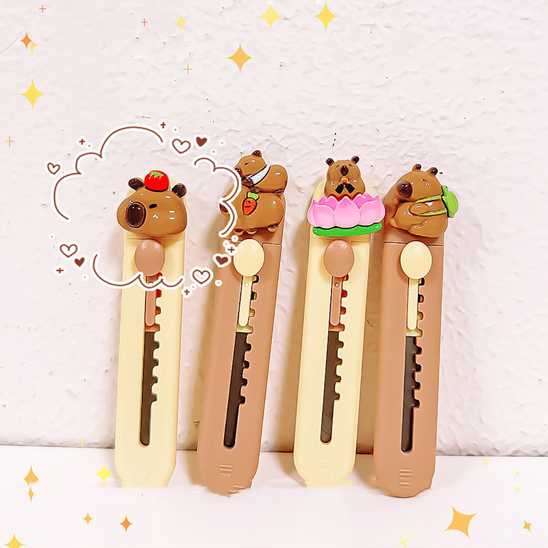 

Cute Capibara Cutter Kawaii Mini Pocket Utility Knife Cartoon School Office Supplies Paper Cutting Tool Retractable Letter Opene