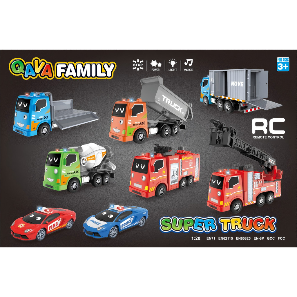 Qava Family Mainan Rc Truck Konstruksi Remote Cartoon Series Bak Box Mixer Dump Pmk Sound Light