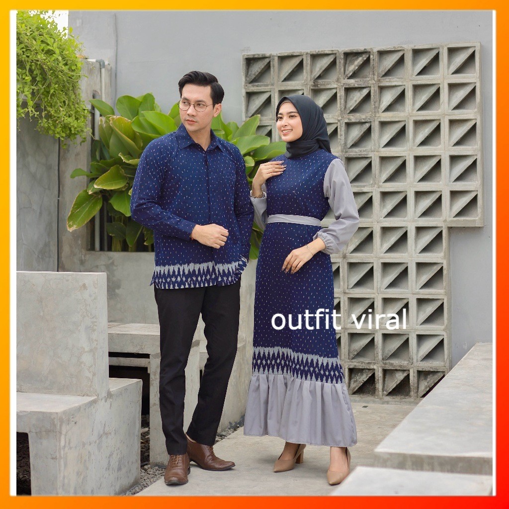 BAJU TENUN COUPLE DALIA NAVY  - COUPLE TENUN KONDANGAN - SET COUPLE NAVY