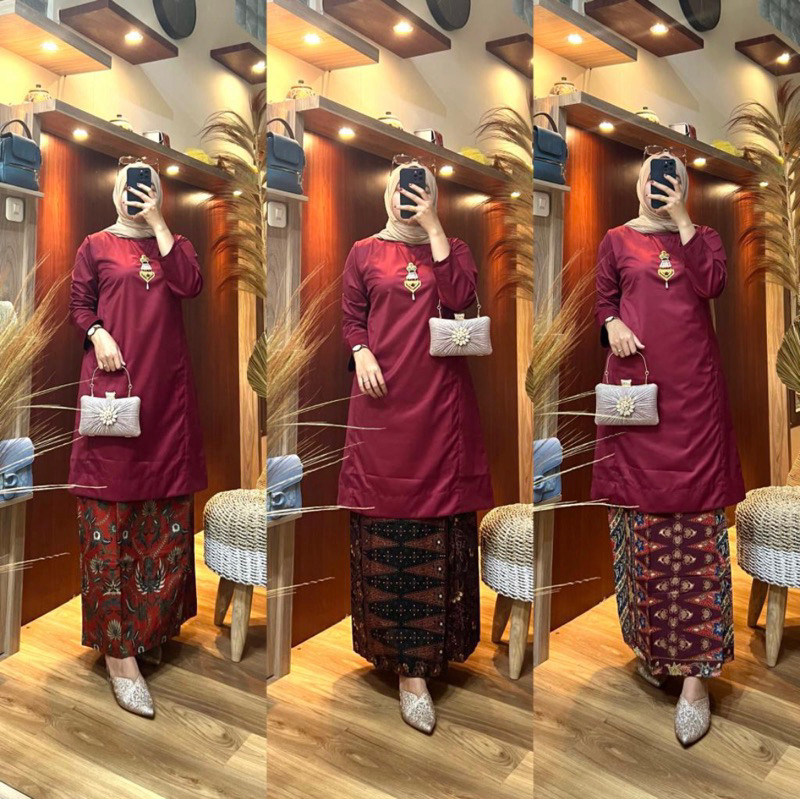 NANTARSHOP Setelan Baju Kurung Melayu / Baju Kurung Stelan Rok Batik/ Baju Kurung Malaysia / Baju Ku