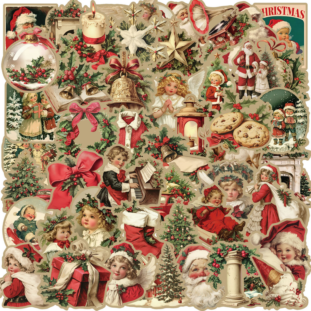 

50PCS Retro Christmas Cartoon Stickers Laptop Phone Scrapbook Suitcase Wall Cute Santa Claus Sticker Kids Classics Toys