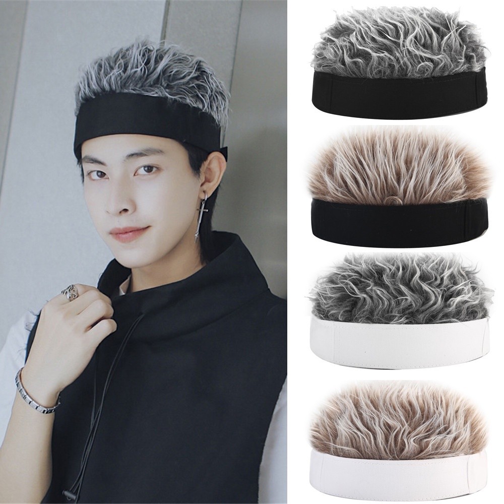 [Ready Stok] Eropa Dan Amerika Topi Simulasi Wig Rambut Pendek Topi Retro Hip-Hop Spoof Beanie Hat M