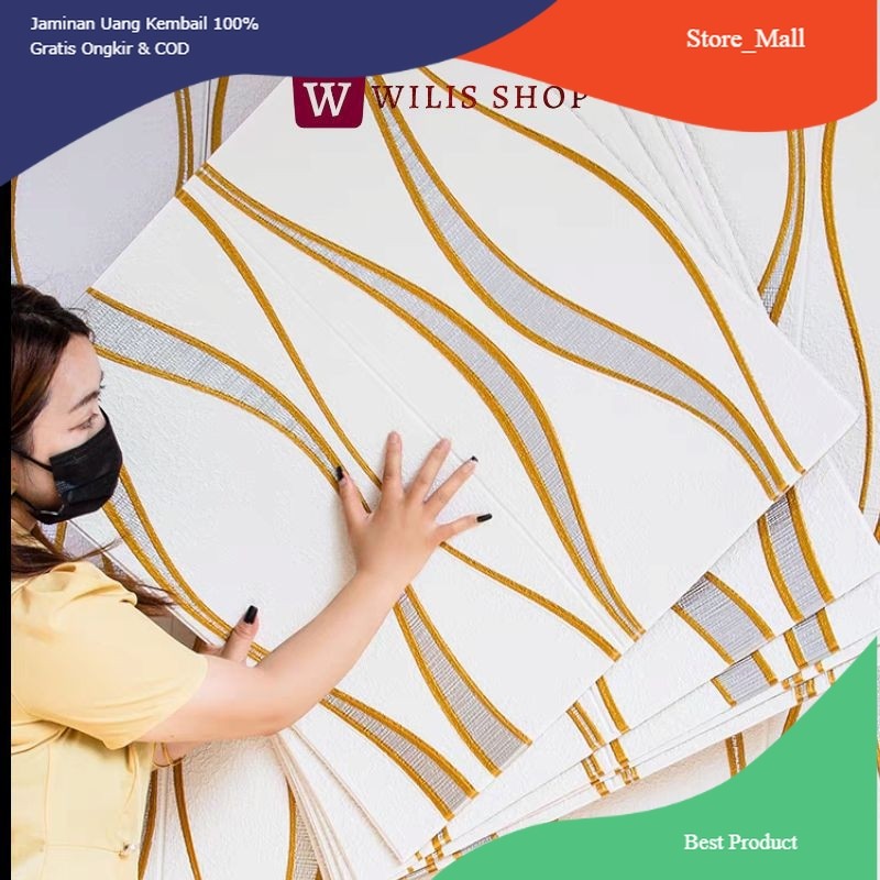 【 SALE 】DISKON [COD] WALLPAPER FOAM 3D MOTIF GELOMBANG WALLPAPER DINDING WALLFOAM MEWAH TERMURAH