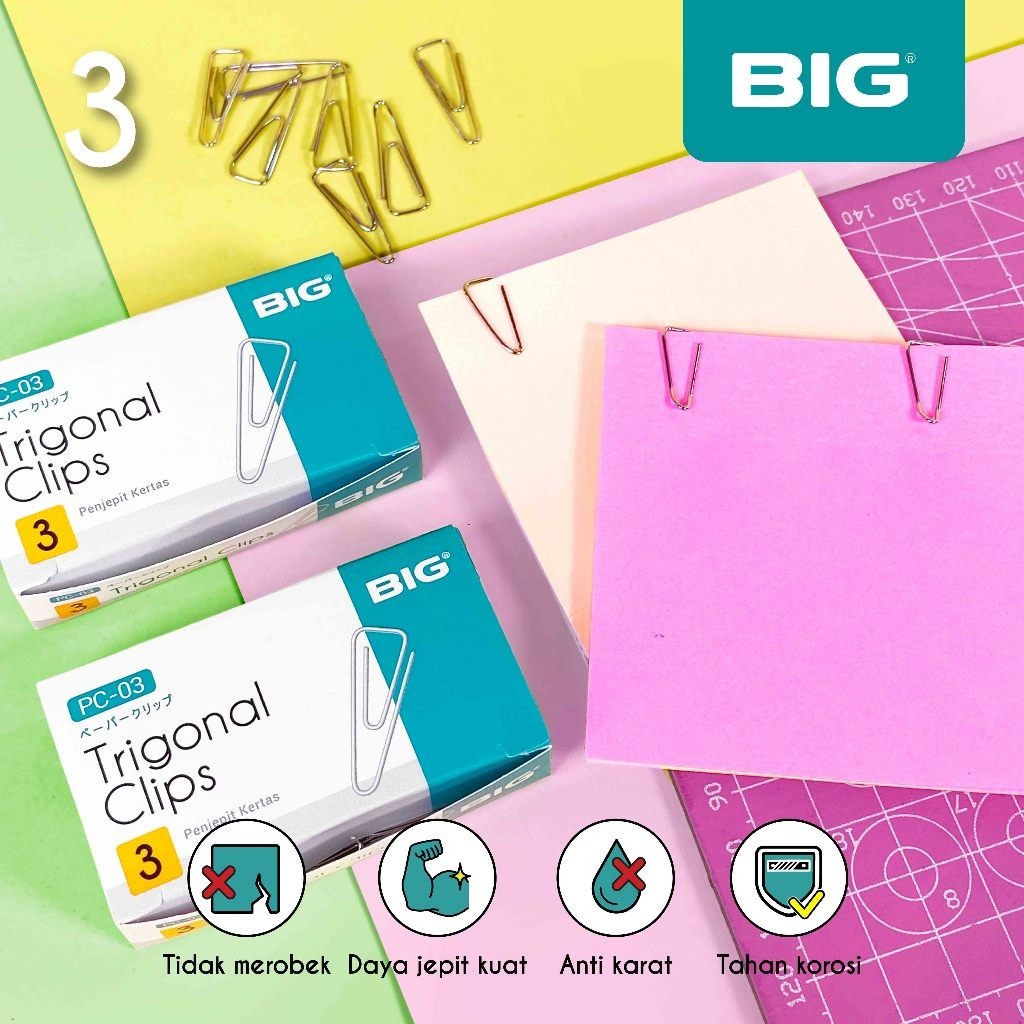 

Big Klip Kertas Penjepit Kertas Paper Clip 03 Trigonal Clip 60 Pcs/Box untuk Kebutuhan Kantor PC-03