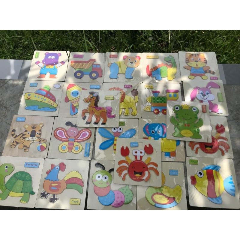 6.6 MAINAN PUZZEL KAYU EDUKASI ANAK JIGSAW PUZZEL ANAK KARAKTER HEWAN CHUNKY PUZZEL 3D - SNI