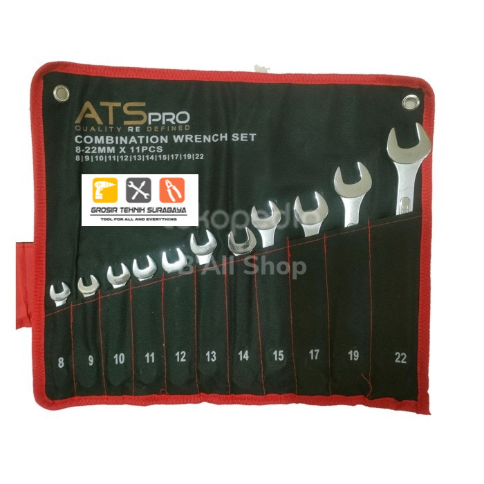 Kunci Ring Pas Set 11 pcs 8- 22 CRV ATS Pro - Grosir Teknik Surabaya