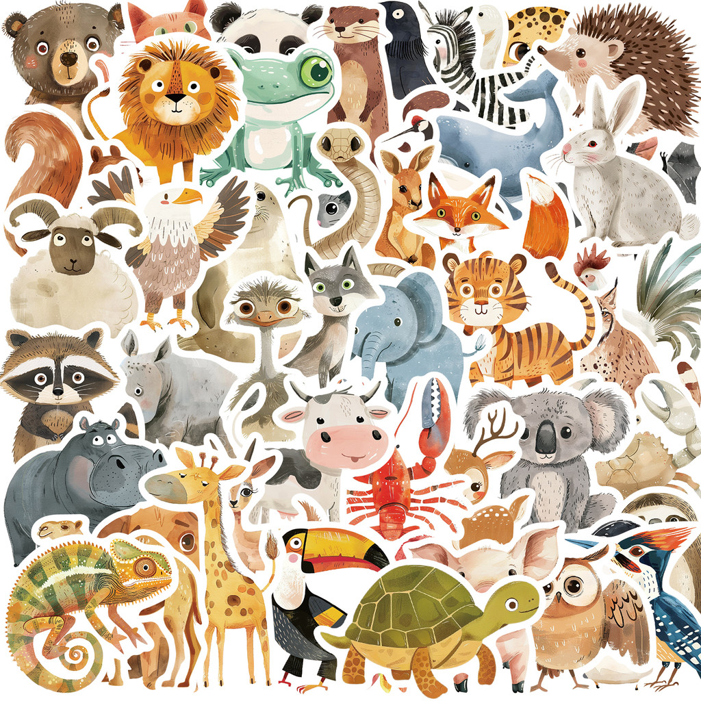 

50pcs Cute Childrens Book Painting Animals Stickers Aesthetic Decal Luggage Skateboard Cute Graffiti Girl Boy Sticker Toys