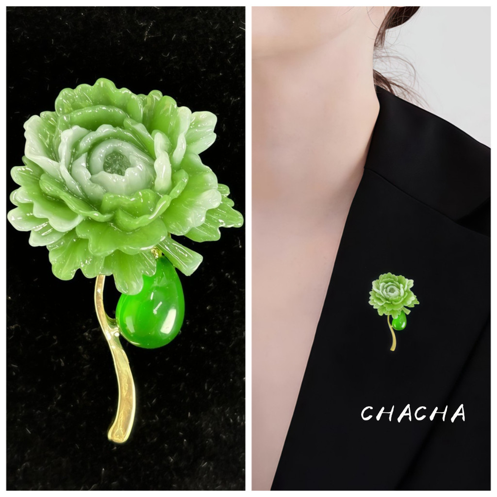 CHA  ACC Bros Bunga Peony Hijau tersedia dalam berbagai model Brooch Wanita Mewah dengan Kristal dan