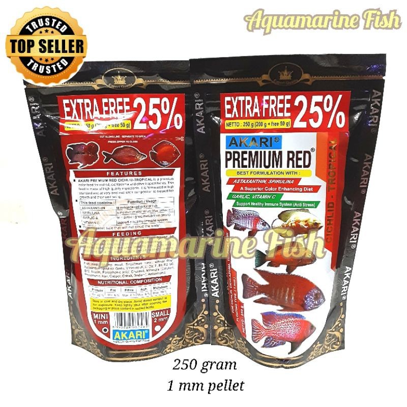 Akari Premium Red Cichlid Chiclid 250gr Astaxanthin Pakan Pelet Ikan Oscar Channa Parrot Super Red A