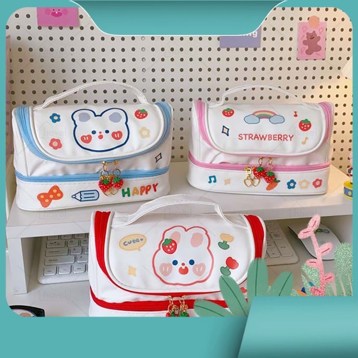 

BEAR Tempat Pensil Alat Make Up Pouch Pensil Case Penyimpanan - Biru