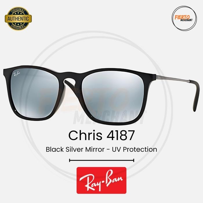 Kacamata Rayban Chris 4187 Ori/Original Silver Mirror Sunglasses Anti UV Protection