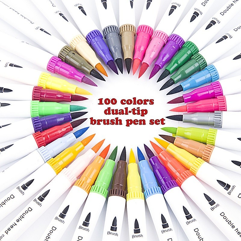 [DOTDING] Spidol Dual Tip 2 Ujung Set Warna Lengkap 12/24/36/48/60/80 Warna - Brush Pen Gambar Manga