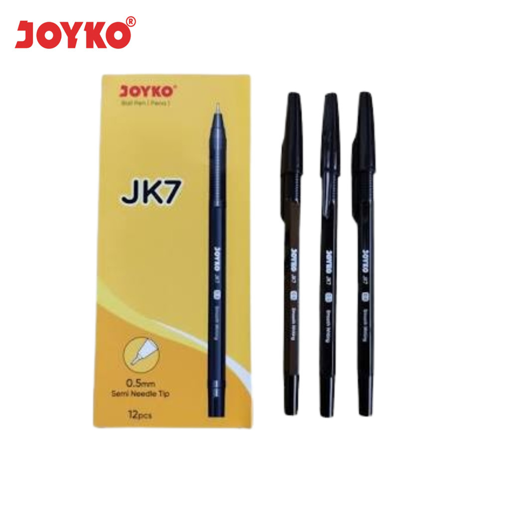 

Pulpen Joyko JK-7 Tip 0.5 mm Semi Needle Tip Ball Pen Tinta Hitam Isi 12 Pcs - LUSINAN