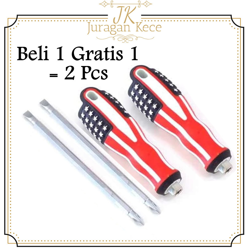 

JUKE (PROMO 2 PCS) Obeng Amerika Bolak Balik Obeng America Magnet Gagang Karet American Tool Set