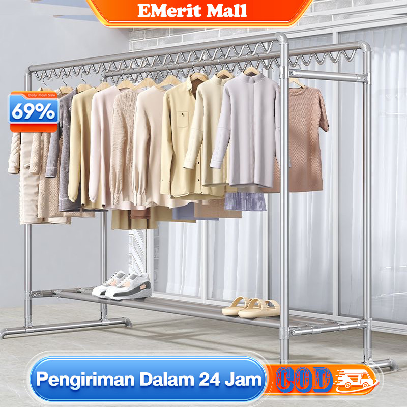 Jemuran Baju Stainless Kuat Besar Jemuran Baju Besi Gantungan Baju Berdiri Besar 220*80*160cm Terlar