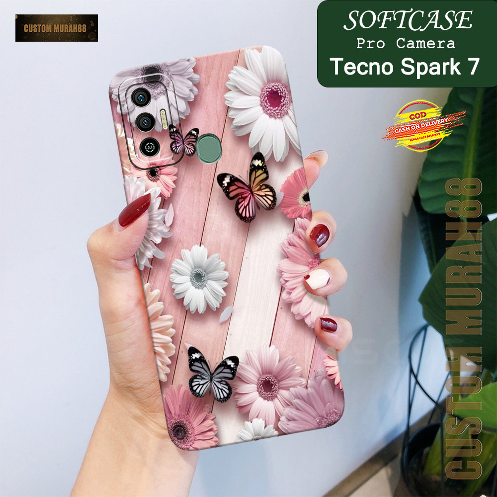 Case Tecno Spark 7 Terbaru - Fashion Case BUNGA - Casing Hp Tecno Spark 7 - Softcase Pro Camera Tecn