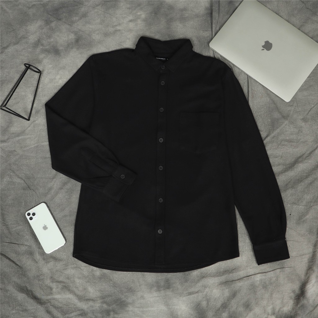 [NEW] Dzargo Kemeja Polos Pria Lengan Panjang Pique Premium Hitam (baju dll)
