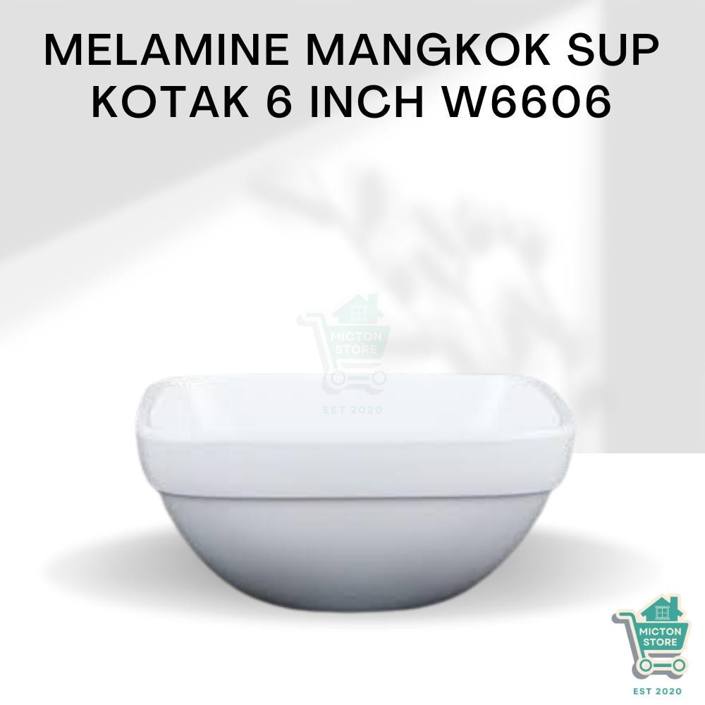 BUN STAR Premium Mangkok Sup Kotak 6 Inch W6606 Mangkuk Persegi Sup Melamin Wadah Sup Kotak Melamin 