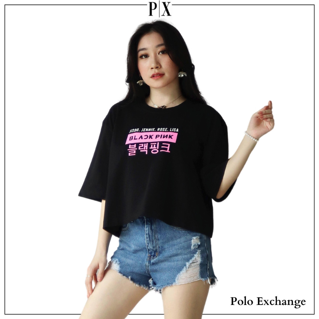 Croptop Oversize Cewek Katun Sablon Jisoo Blackpink Polo Exchange Korean Style Casual - 10097