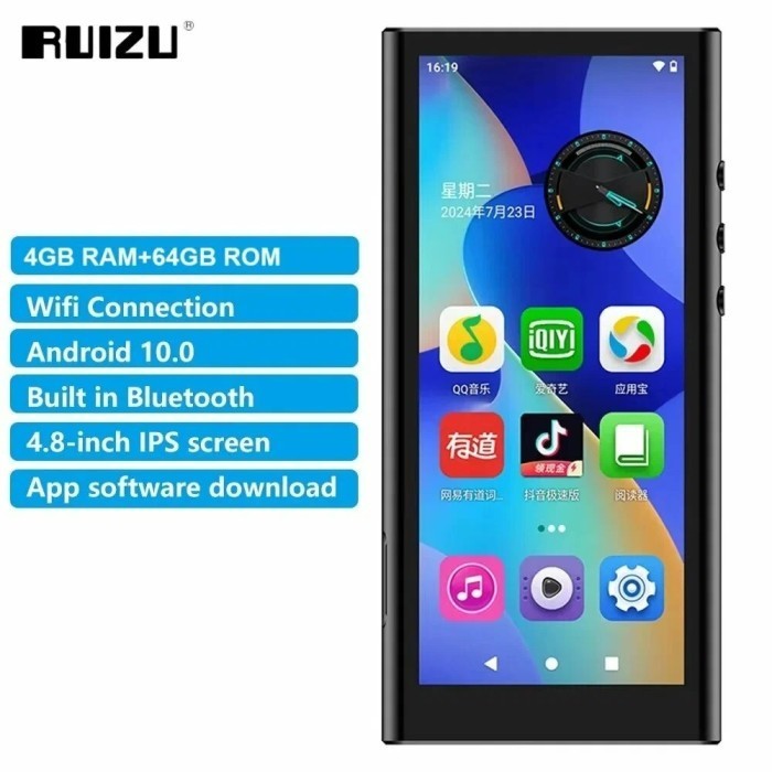 RUIZU H12 64GB Android 10 MP3 Player WiFi Bluetooth Speaker Touchscreen Video Music Player App Downl
