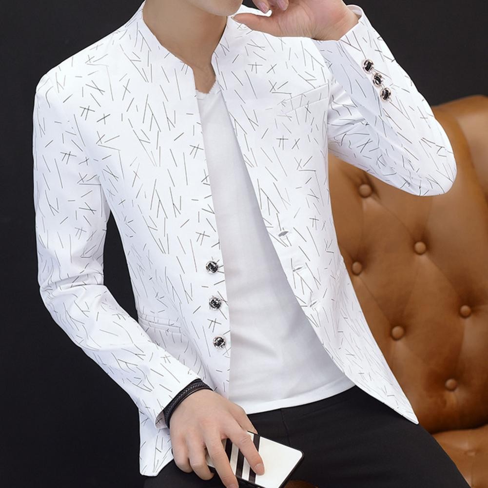 Men Business Blazer Vintage Print 2024 Men Casual Korean Casual Blazers Youth Handsome Slim Print Fa