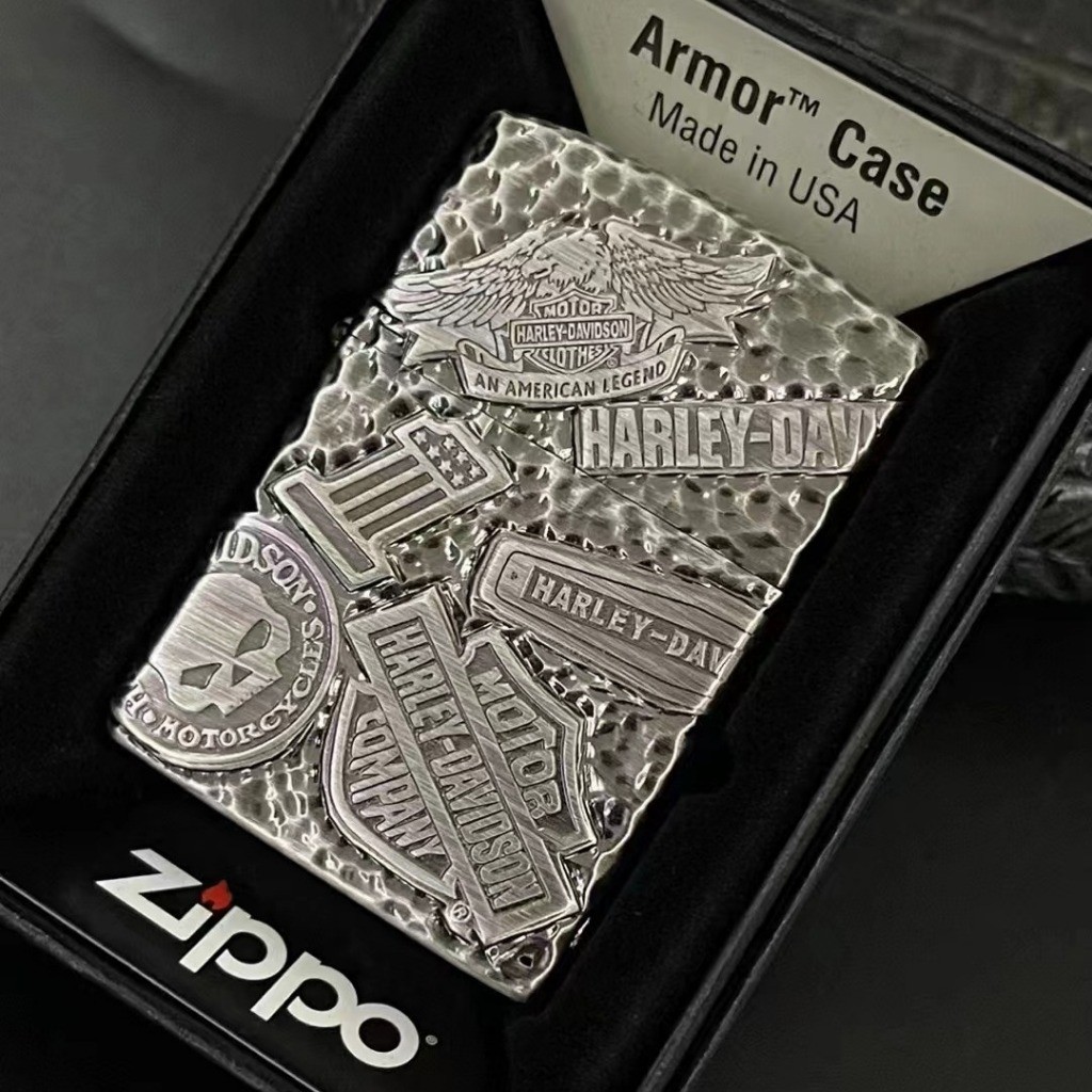 Korek Api Minyak Zippo Brass Armor Silver Harley Davidson Terbaru