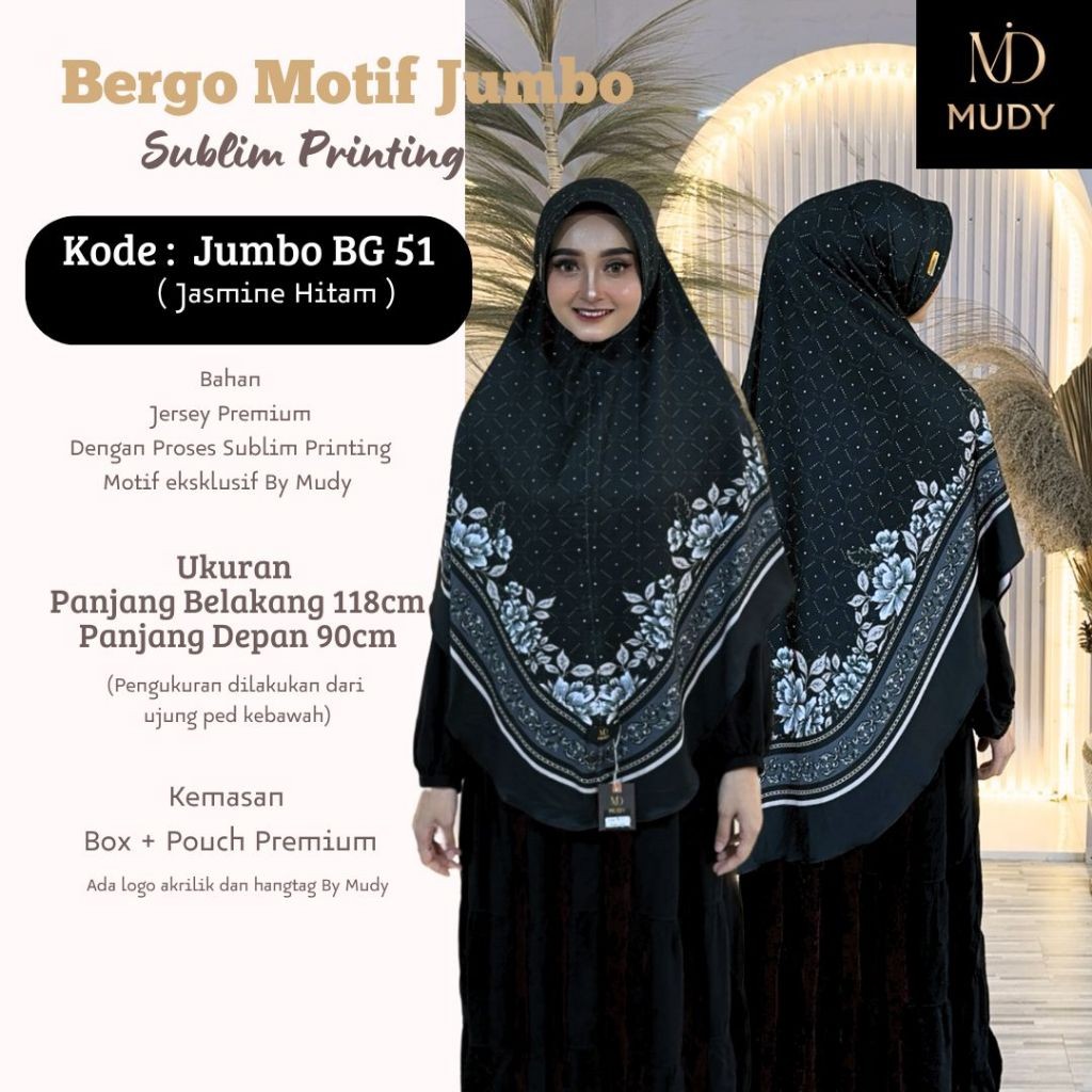 MUNIKSOSHOP  Jilbab instan daily hijab bergo JUMBO motif Mudymudy