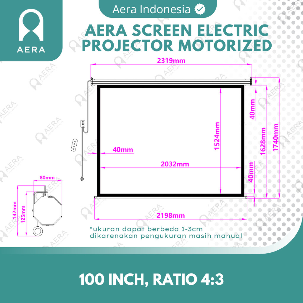 Screen Projector Motorized | Screen Projector 100 Inch  Ratio 4:3 / 16:9 | Screen Motorized Electric