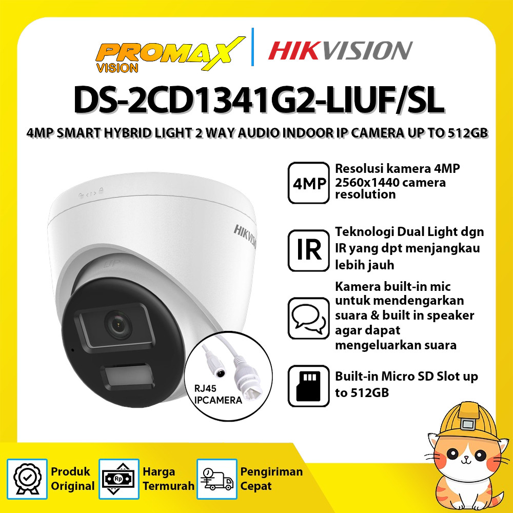 HIKVISION DS-2CD1341G2-LIUF/SL 4MP SMART HYBRID LIGHT 2 WAY AUDIO INDOOR IP CAMERA UP TO 512GB