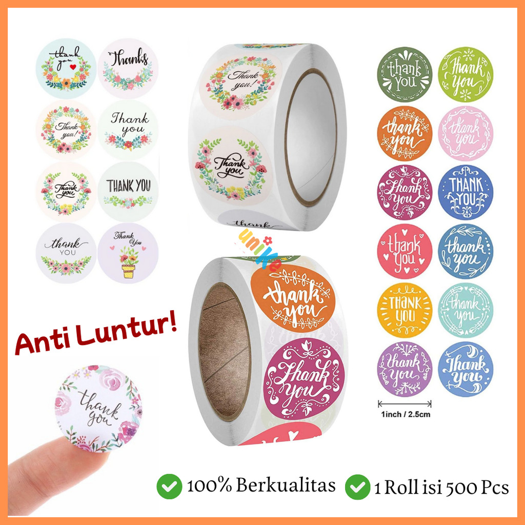 

Sticker Thank You 500 Pcs Roll / Stiker Label Ucapan Terima Kasih Segel Packing Motif Lucu Aesthetic