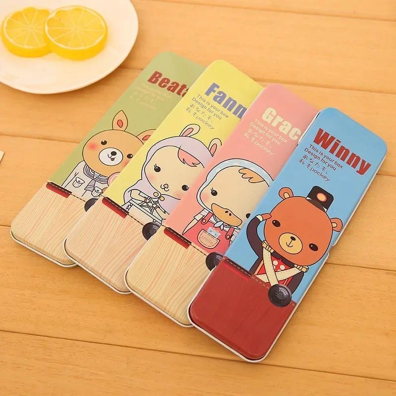 

1pcs Cartoon Bear Metal Pencil Case Durable Portable Metal Tin Pen Box Storage Case Box Student Stationery School Office Supply