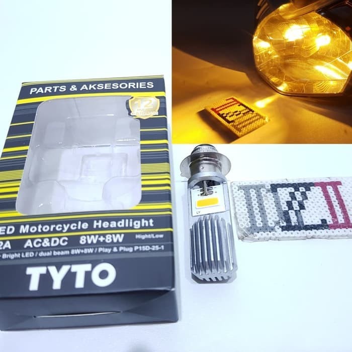 lampu utama motor led h6 tyto kuning 3000k jenis lampu m5 kaki 1