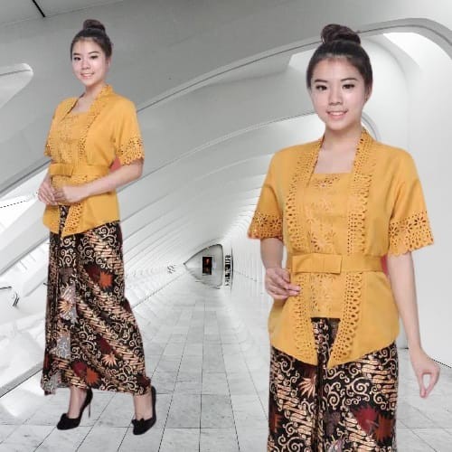 

PROMO TERMURAH Kebaya Kutu Baru Silky Import Laser Cut - Mustard, XL