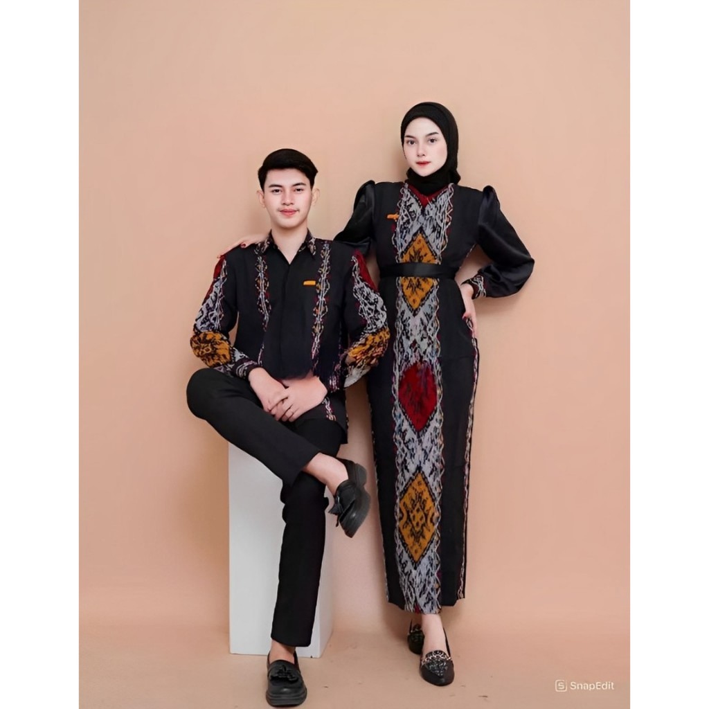 Baju Tenun Couple Black Padma Mix Setelan Pria Wanita Kondangan Pernikahan Bisnis Acara Resmi