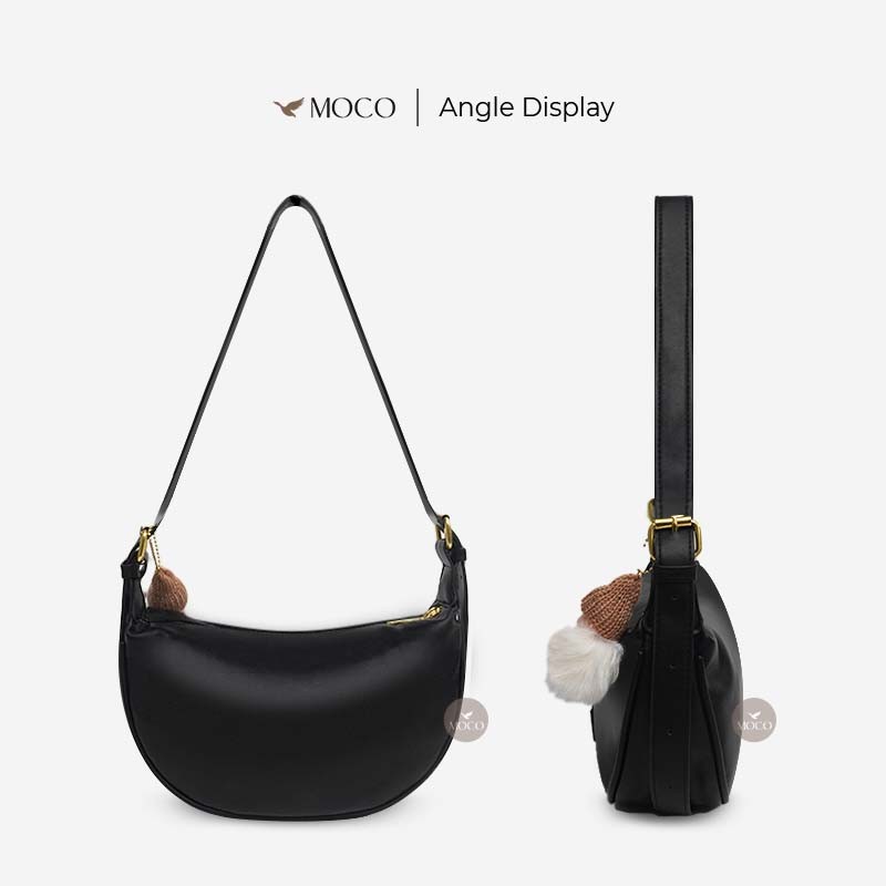 promo terbaru nina hobo bagmoco fashion tas selempang wanita crybaby bag charm bulu half moon sling