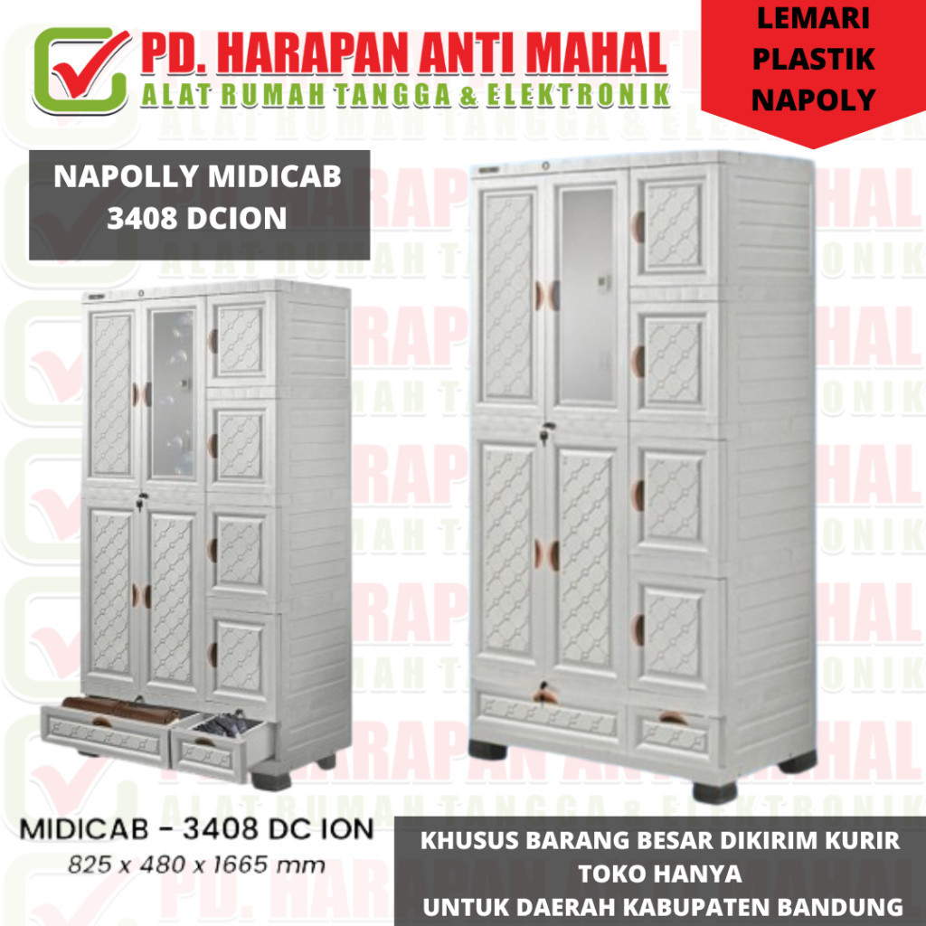 NAPOLLY MIDICAB 3408 DCION/MIDICAB 3408 DC ION LEMARI NAPOLLY JUMBO PUTIH ELEGAN/Lemari Pakaian Plas