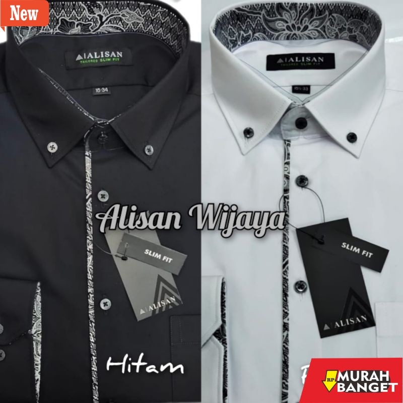 Kemeja formal pria Kemeja Alisan Polos Kombinasi List Batik Lengan Panjang (100% Alisan Asli Origina