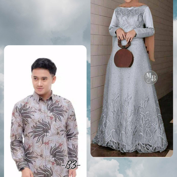 "WY.SY" - DISKON gamis brokat kombinasi couple - Silver Panjang, M