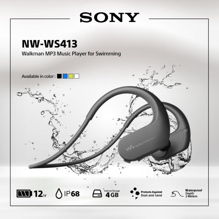 [Promo]New SONY NW-WS413 Black Walkman Waterproof for Swimming / NW WS413