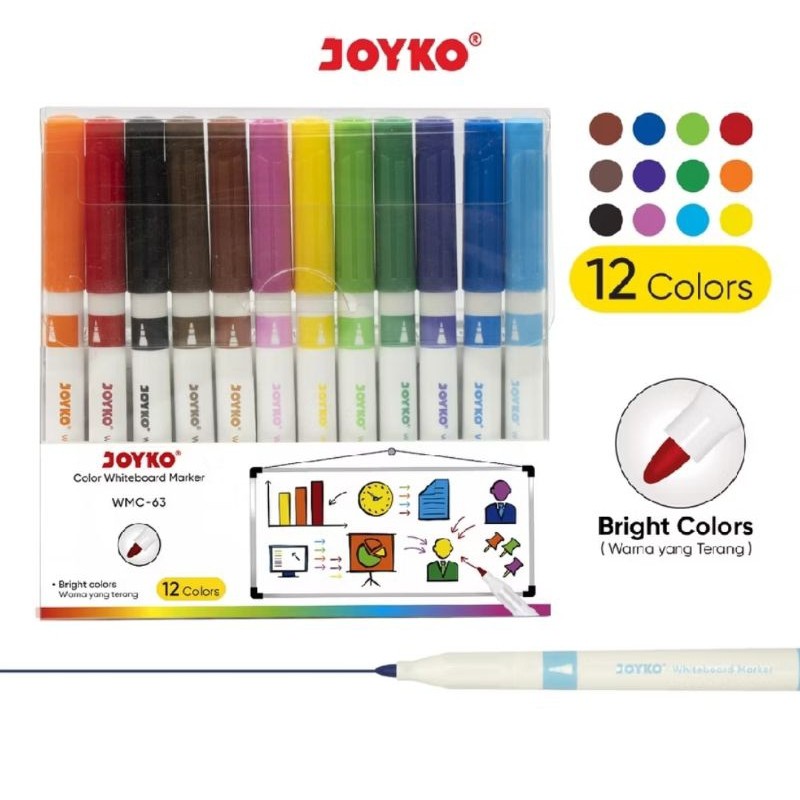 

Spidol Joyko Whiteboard 12 warna Wmc-63 ( 1set/12wrn )