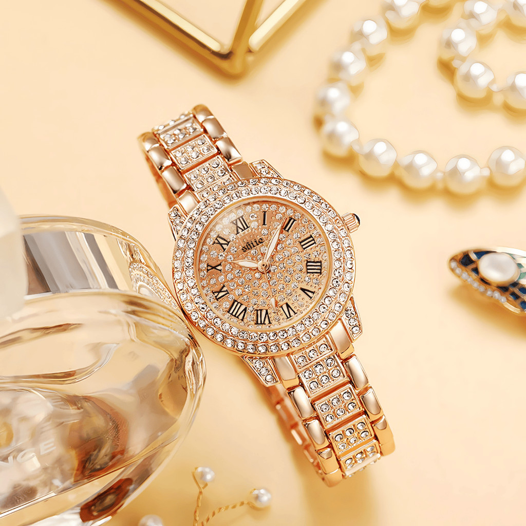 JAM TANGAN WANITA PESTA MEWAH RANTAI GOLD ANTI AIR ANGELES JAM124G1 STAINLESS BULAT CEWEK ELEGANT RE